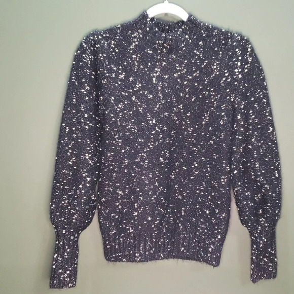 Ann Taylor Factory Sweaters - Ann Taylor Factory Balloon Sleeve Sweater Women's Size XS Mock Neck Black Gold
